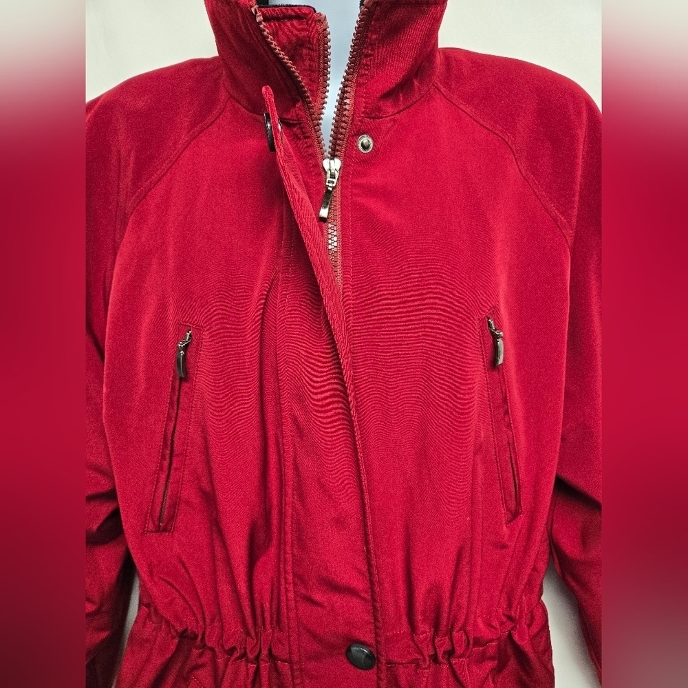 Liz Claiborne S Winter Coat Faux Layered Vest Fleece Drawstring Red Wine - Picture 3 of 12